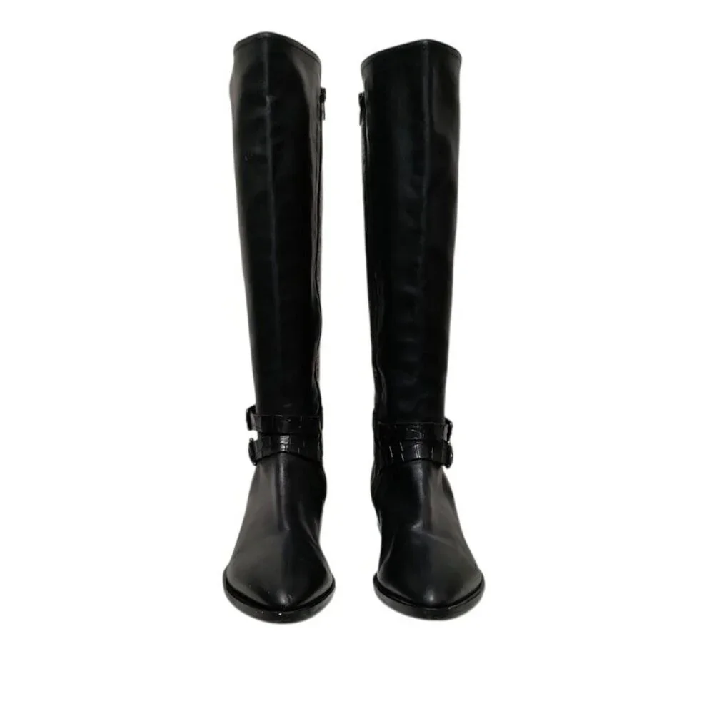 Napoleoni Leather Pull On Knee Length Equestrian Riding Boots Black Women's 8.5 - Picture 6 of 15